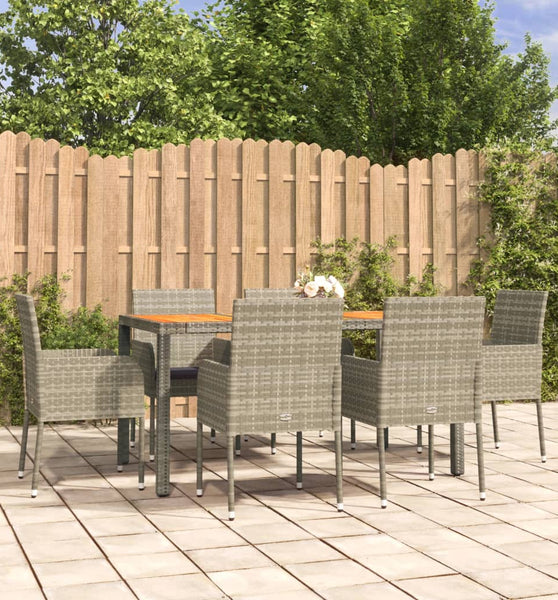7-tlg. Garten-Essgruppe mit Kissen Grau Poly Rattan