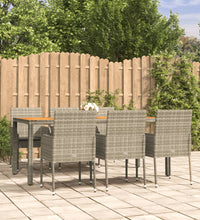 7-tlg. Garten-Essgruppe mit Kissen Grau Poly Rattan