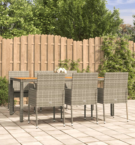 7-tlg. Garten-Essgruppe mit Kissen Grau Poly Rattan