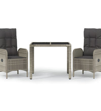 3-tlg. Garten-Essgruppe mit Kissen Grau Poly Rattan