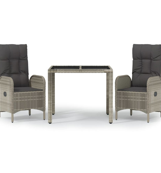 3-tlg. Garten-Essgruppe mit Kissen Grau Poly Rattan