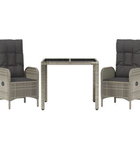 3-tlg. Garten-Essgruppe mit Kissen Grau Poly Rattan