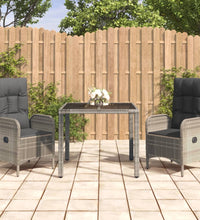 3-tlg. Garten-Essgruppe mit Kissen Grau Poly Rattan