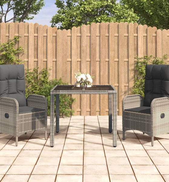 3-tlg. Garten-Essgruppe mit Kissen Grau Poly Rattan