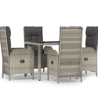5-tlg. Garten-Essgruppe mit Kissen Grau Poly Rattan