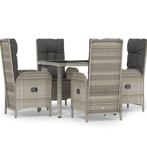 5-tlg. Garten-Essgruppe mit Kissen Grau Poly Rattan