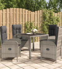 5-tlg. Garten-Essgruppe mit Kissen Grau Poly Rattan