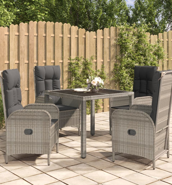 5-tlg. Garten-Essgruppe mit Kissen Grau Poly Rattan