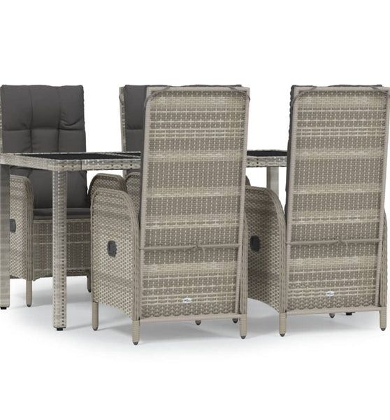 5-tlg. Garten-Essgruppe mit Kissen Grau Poly Rattan