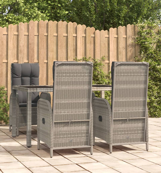 5-tlg. Garten-Essgruppe mit Kissen Grau Poly Rattan