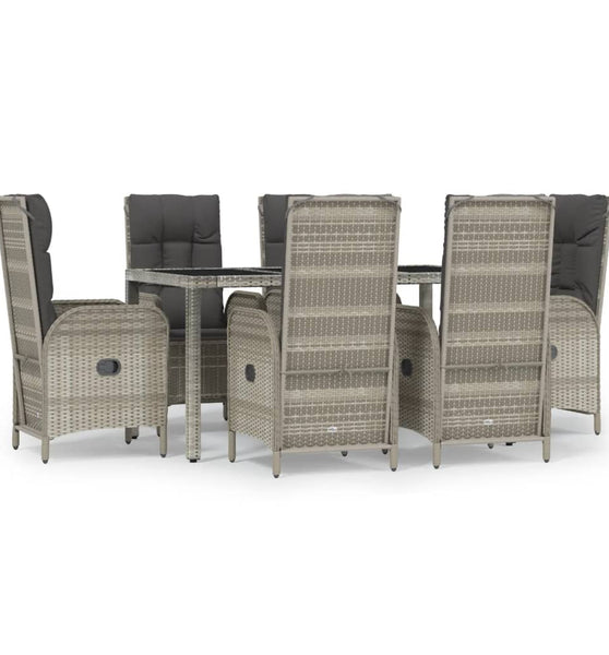 7-tlg. Garten-Essgruppe mit Kissen Grau Poly Rattan
