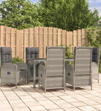 7-tlg. Garten-Essgruppe mit Kissen Grau Poly Rattan