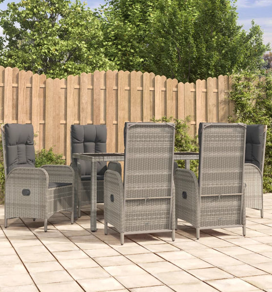 7-tlg. Garten-Essgruppe mit Kissen Grau Poly Rattan