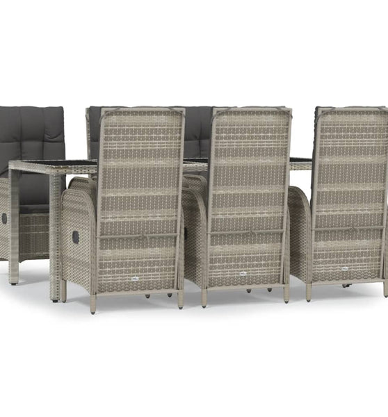 7-tlg. Garten-Essgruppe mit Kissen Grau Poly Rattan