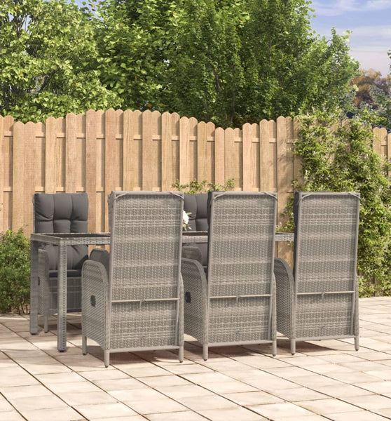 7-tlg. Garten-Essgruppe mit Kissen Grau Poly Rattan