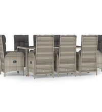 9-tlg. Garten-Essgruppe mit Kissen Grau Poly Rattan