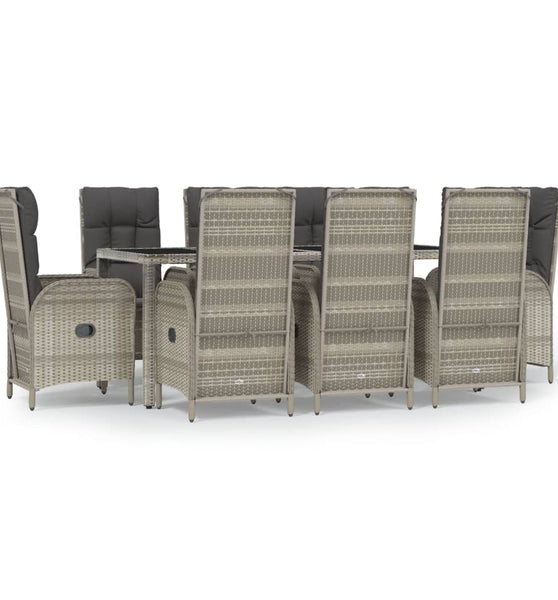 9-tlg. Garten-Essgruppe mit Kissen Grau Poly Rattan