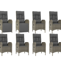 9-tlg. Garten-Essgruppe mit Kissen Grau Poly Rattan