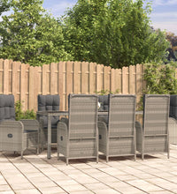 9-tlg. Garten-Essgruppe mit Kissen Grau Poly Rattan