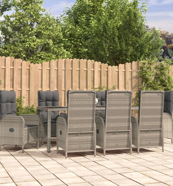 9-tlg. Garten-Essgruppe mit Kissen Grau Poly Rattan