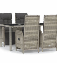 5-tlg. Garten-Essgruppe mit Kissen Grau Poly Rattan