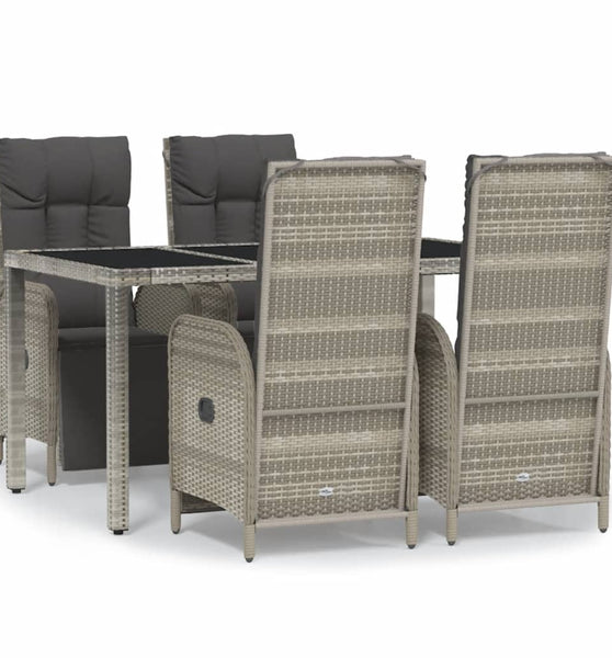 5-tlg. Garten-Essgruppe mit Kissen Grau Poly Rattan