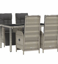 5-tlg. Garten-Essgruppe mit Kissen Grau Poly Rattan