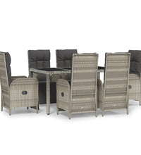 7-tlg. Garten-Essgruppe mit Kissen Grau Poly Rattan