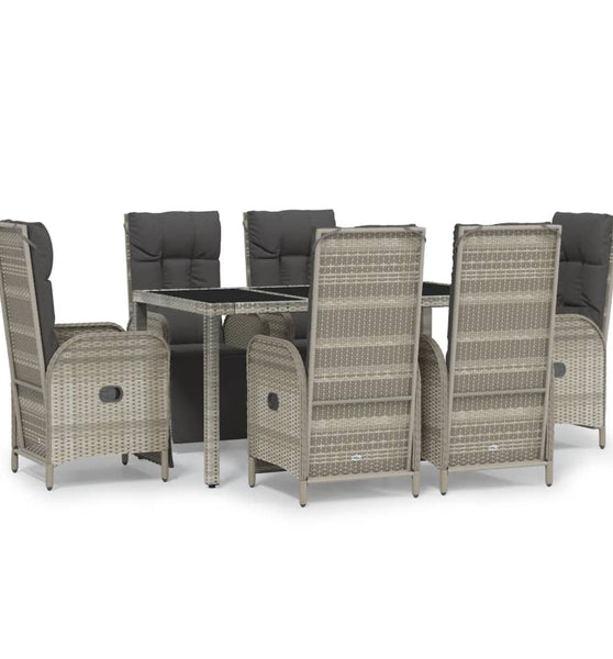 7-tlg. Garten-Essgruppe mit Kissen Grau Poly Rattan