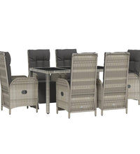 7-tlg. Garten-Essgruppe mit Kissen Grau Poly Rattan