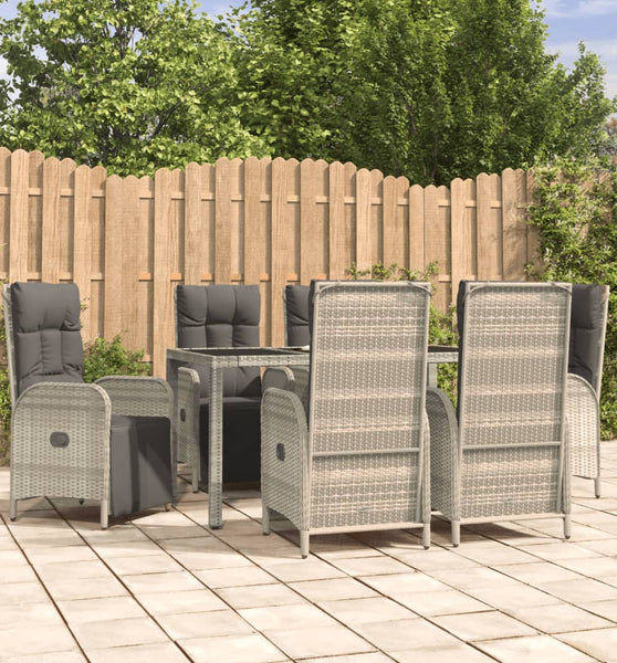 7-tlg. Garten-Essgruppe mit Kissen Grau Poly Rattan