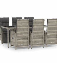 7-tlg. Garten-Essgruppe mit Kissen Grau Poly Rattan