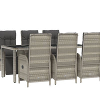 7-tlg. Garten-Essgruppe mit Kissen Grau Poly Rattan