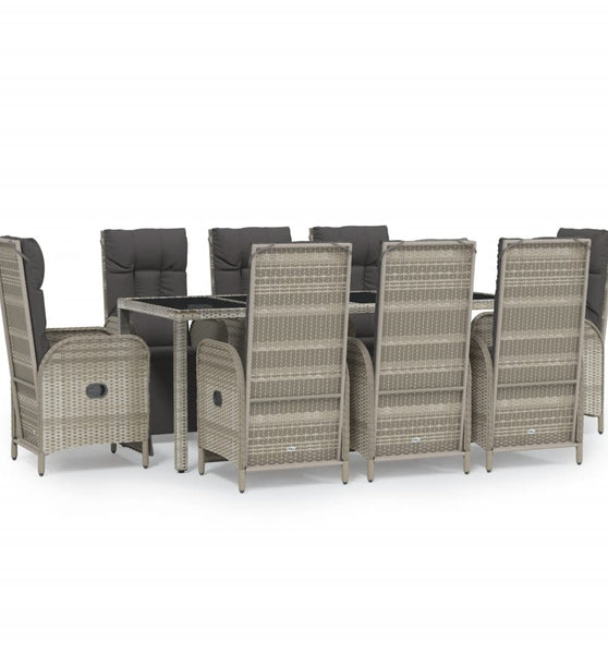 9-tlg. Garten-Essgruppe mit Kissen Grau Poly Rattan