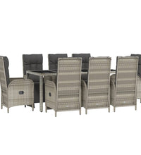 9-tlg. Garten-Essgruppe mit Kissen Grau Poly Rattan