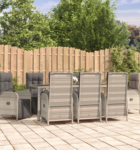 9-tlg. Garten-Essgruppe mit Kissen Grau Poly Rattan