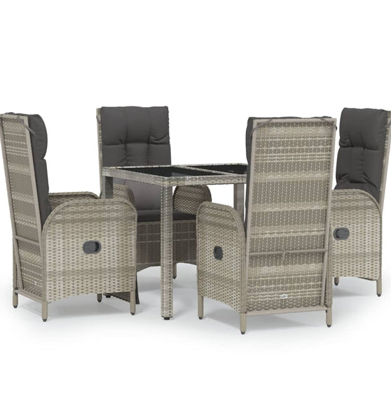 5-tlg. Garten-Essgruppe mit Kissen Grau Poly Rattan
