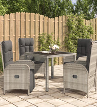 5-tlg. Garten-Essgruppe mit Kissen Grau Poly Rattan