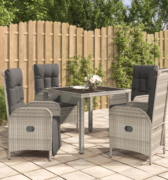 5-tlg. Garten-Essgruppe mit Kissen Grau Poly Rattan