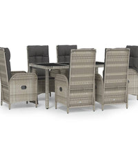 7-tlg. Garten-Essgruppe mit Kissen Grau Poly Rattan