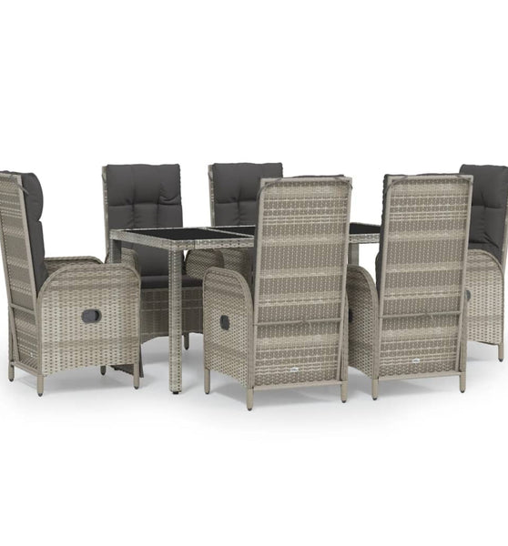7-tlg. Garten-Essgruppe mit Kissen Grau Poly Rattan