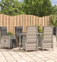 7-tlg. Garten-Essgruppe mit Kissen Grau Poly Rattan