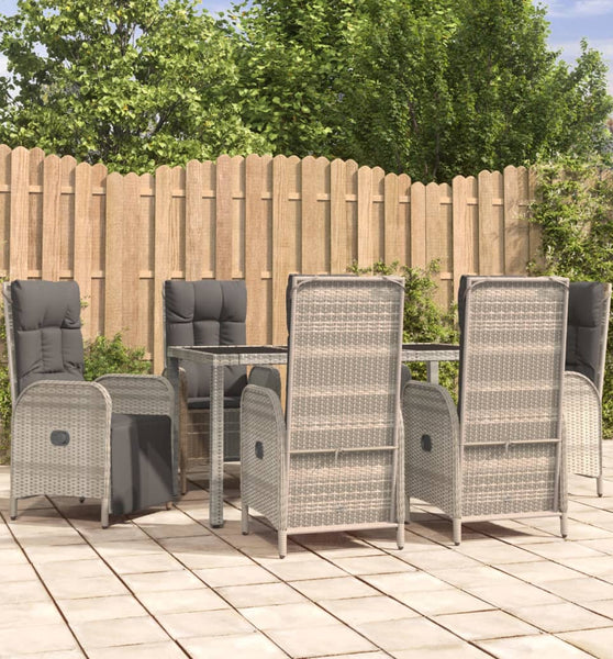 7-tlg. Garten-Essgruppe mit Kissen Grau Poly Rattan