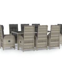 9-tlg. Garten-Essgruppe mit Kissen Grau Poly Rattan