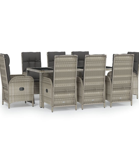 9-tlg. Garten-Essgruppe mit Kissen Grau Poly Rattan
