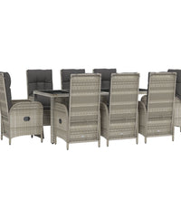 9-tlg. Garten-Essgruppe mit Kissen Grau Poly Rattan