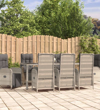 9-tlg. Garten-Essgruppe mit Kissen Grau Poly Rattan