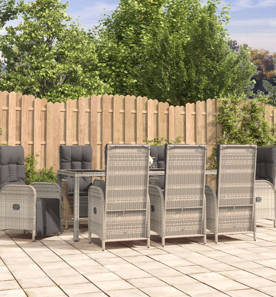 9-tlg. Garten-Essgruppe mit Kissen Grau Poly Rattan