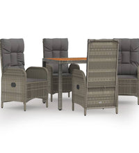 5-tlg. Garten-Essgruppe mit Kissen Grau Poly Rattan