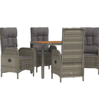 5-tlg. Garten-Essgruppe mit Kissen Grau Poly Rattan